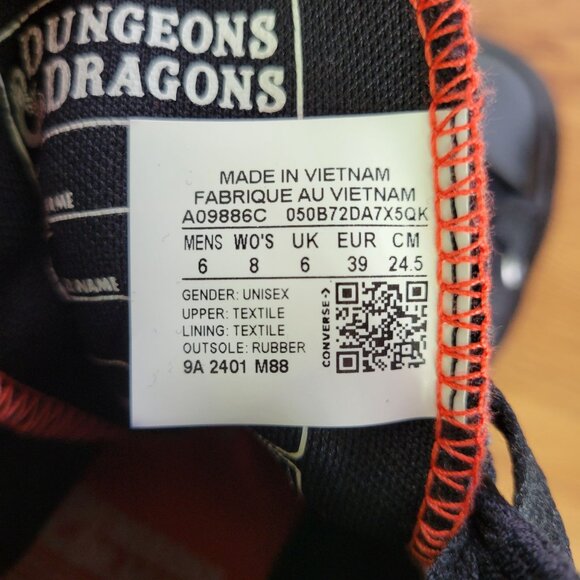 ⭐Converse x Dungeons & Dragons Chuck Taylor All Star Hi Black Red Mens 6 A09886C - Picture 10 of 10